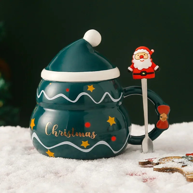 Ceramic Christmas Mug with Lid Spoon Cute Cartoon Coffee Cup New Year - View 23