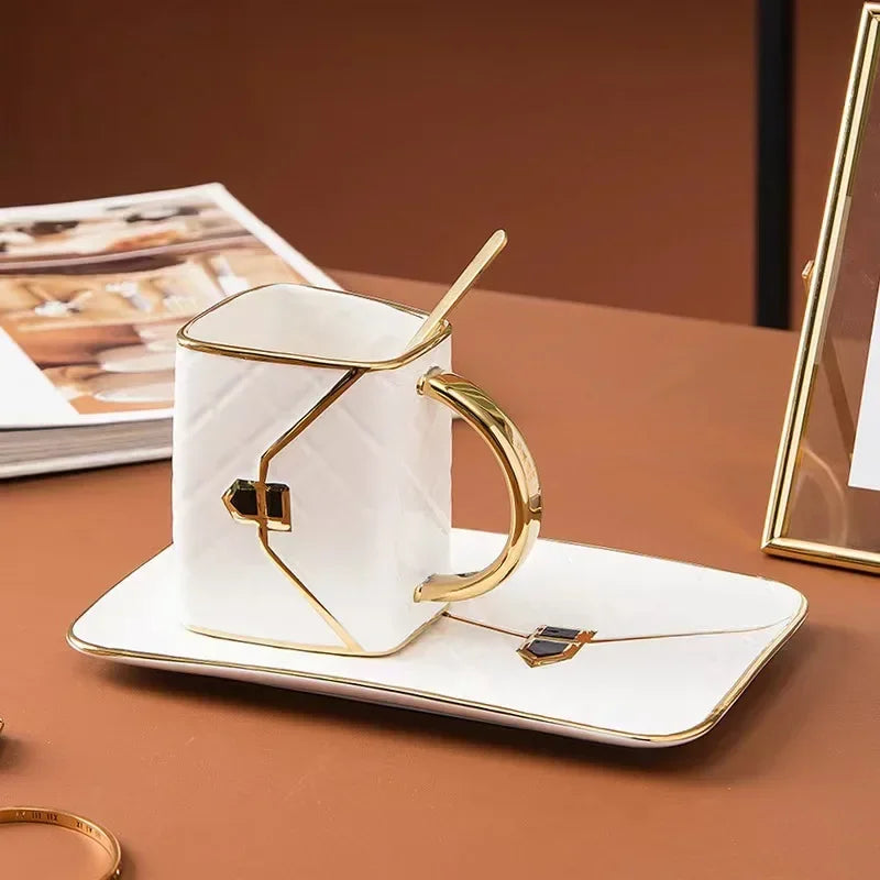 Creative Light Luxury Bag Shaped Ceramic Mug Personalized Coffee Cup Plate Set Home Drinking Cup Girl Gift Home Decoration...