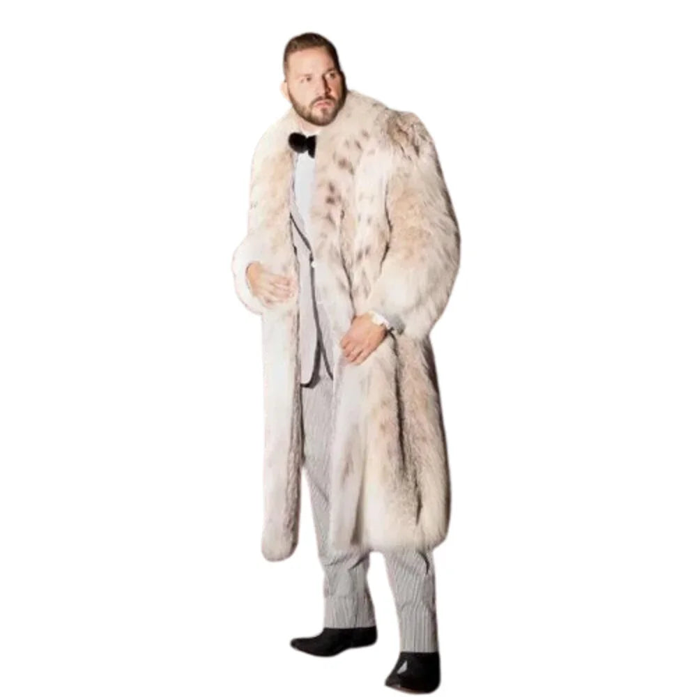 New Men's Faux Long Bobcat Leopard Print Comfortable Thick Warm High Quality Fau - View 9