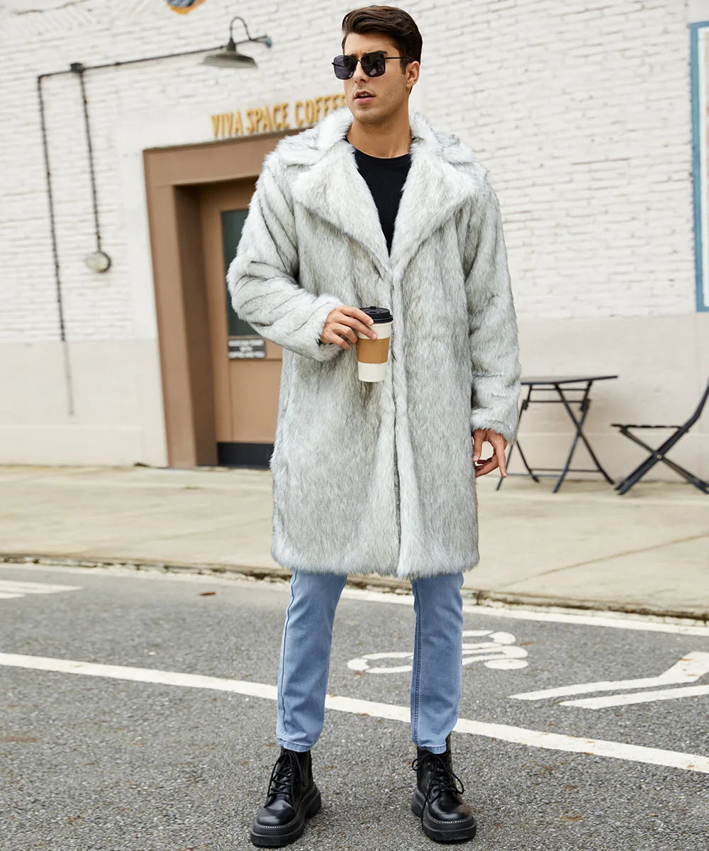Men Long Faux Fur Coat Jacket Thick Warm Coats Turn Down Collar Full Sleeve Spli - View 19