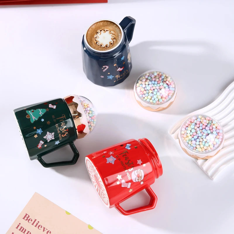 Christmas ceramic cup with lid spoon ceramic cup gift box set cup wate - Detail View