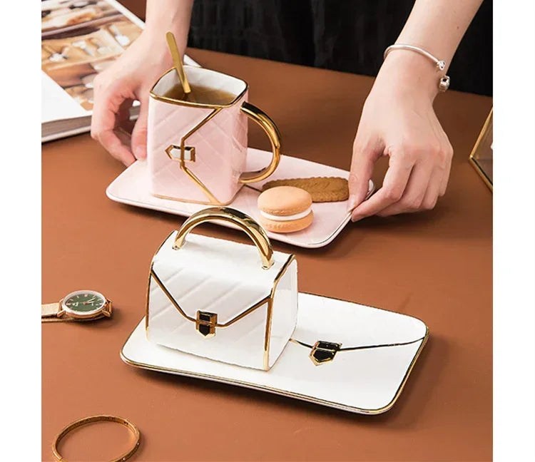 Handbag Shaped Mug Luruxy Coffee Cup Creative Tote Bag Shaped Cups Linner Saucer - View 12
