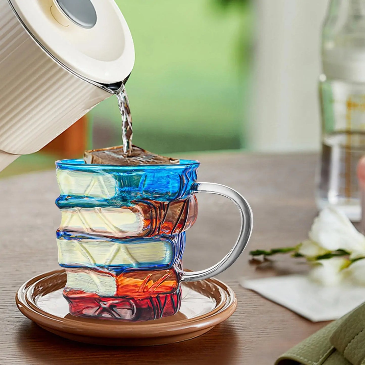 3D Painted Book Mug 350ml Colored Glass Drinking Cups Uni... - Side View