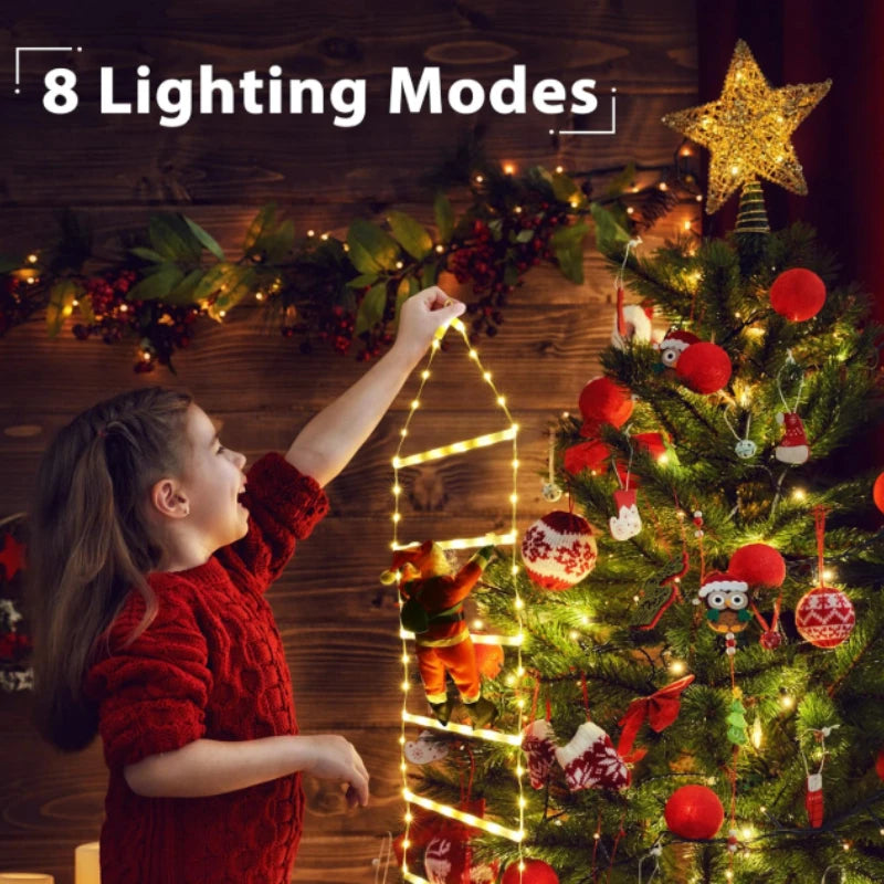 Christmas LED Santa Claus Climbing Ladder Light USB Plug 8 Flashing Mo - Back View