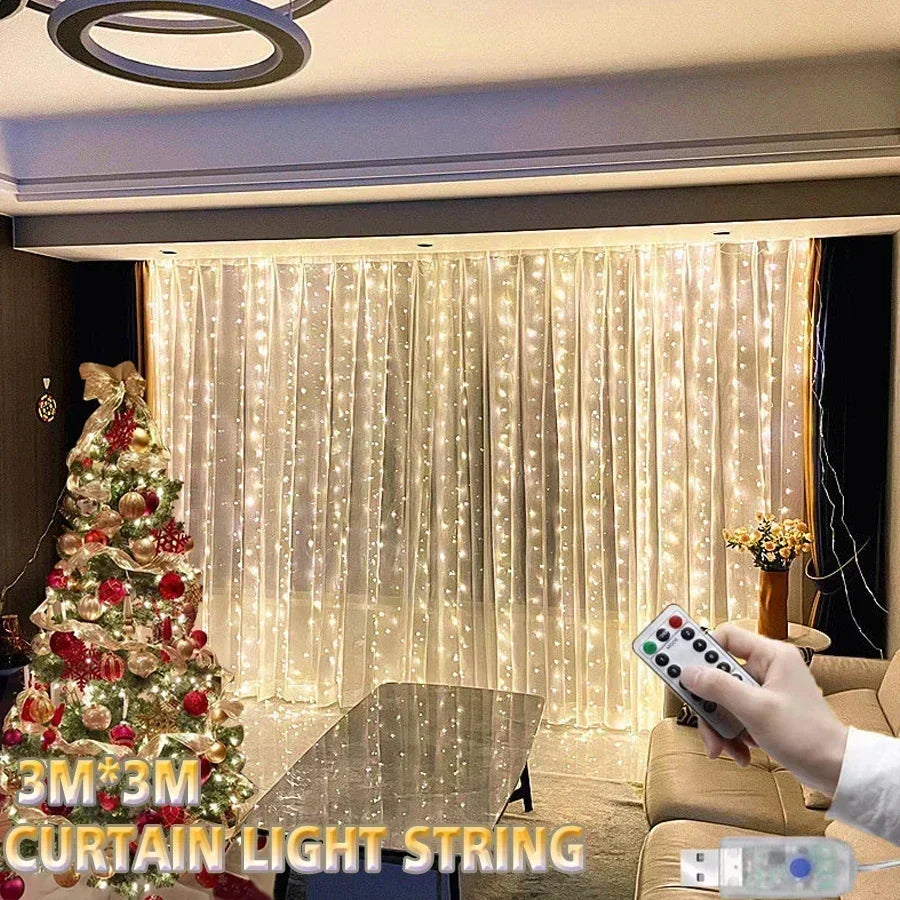 Christmas Lights Curtain Garland Merry Christmas Decorations For Home - Back View