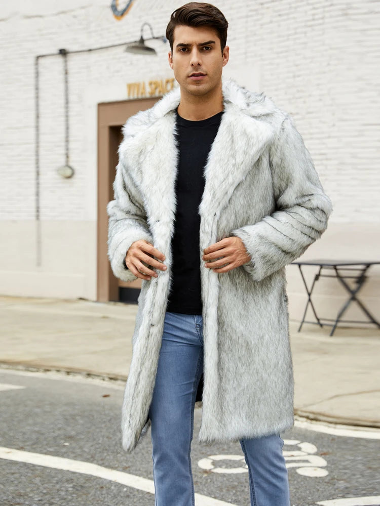 Men Long Faux Fur Coat Jacket Thick Warm Coats Turn Down Collar Full Sleeve Spli - View 6