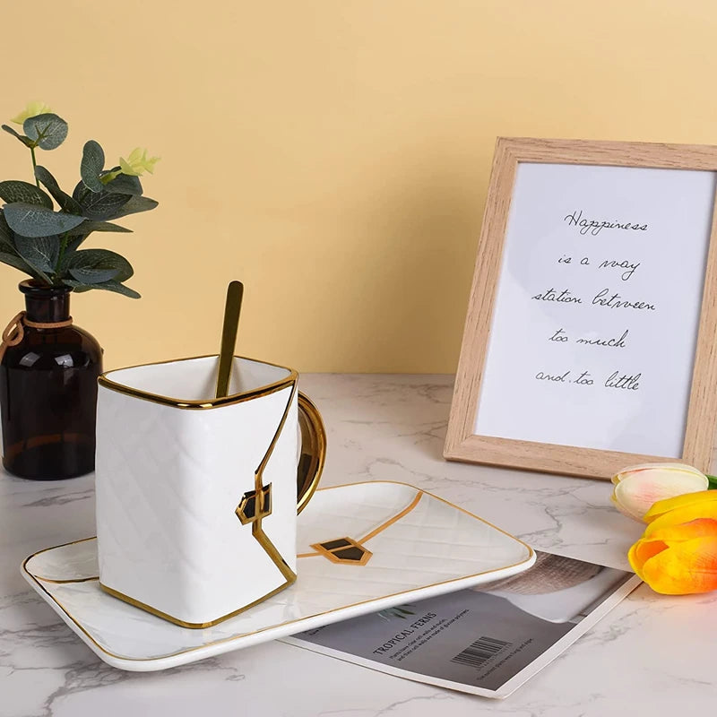 Creative Bag Dim Sum Coffee Cup Business Coffee Mugs with Tray High Quality Mug Home Office Breakfast Drinkware Christmas...