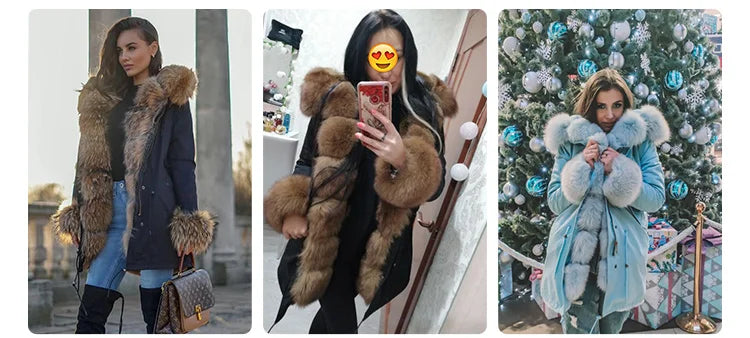 MAOMAOKONG 2024 Winter Women Coat Natural Fox Fur Collar Cuff Black Jackets Outw - View 10