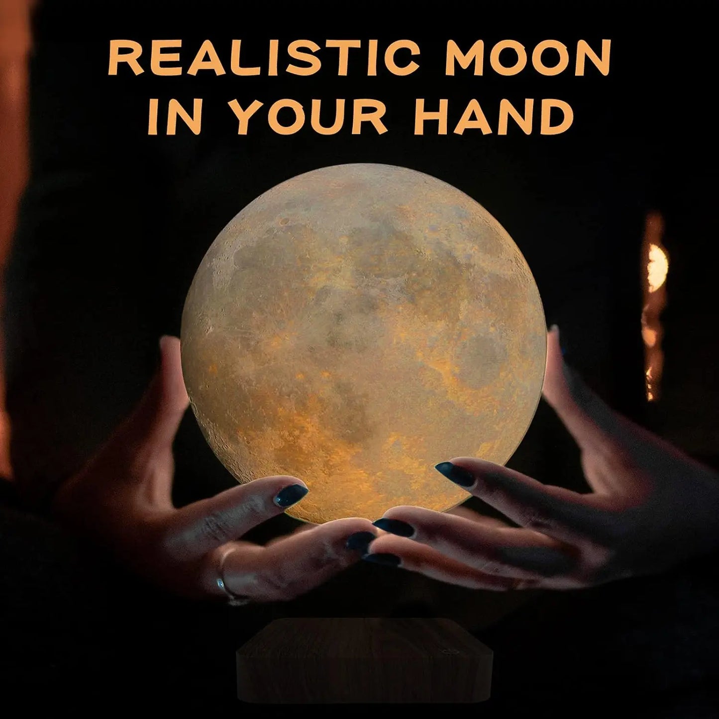 Magnetic Floating Rotating Moon Lamp with Wooden Base, 3 Color Temperature LED N - View 10