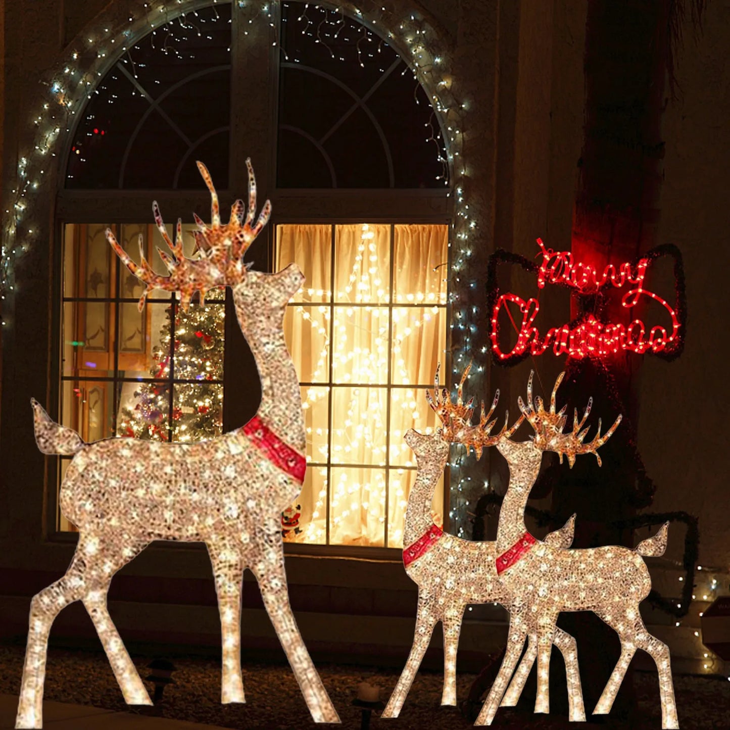 Christmas Outdoor Cute Deer Lighting ,Lighted Christmas Deer Sleigh Ou - Alternative Angle