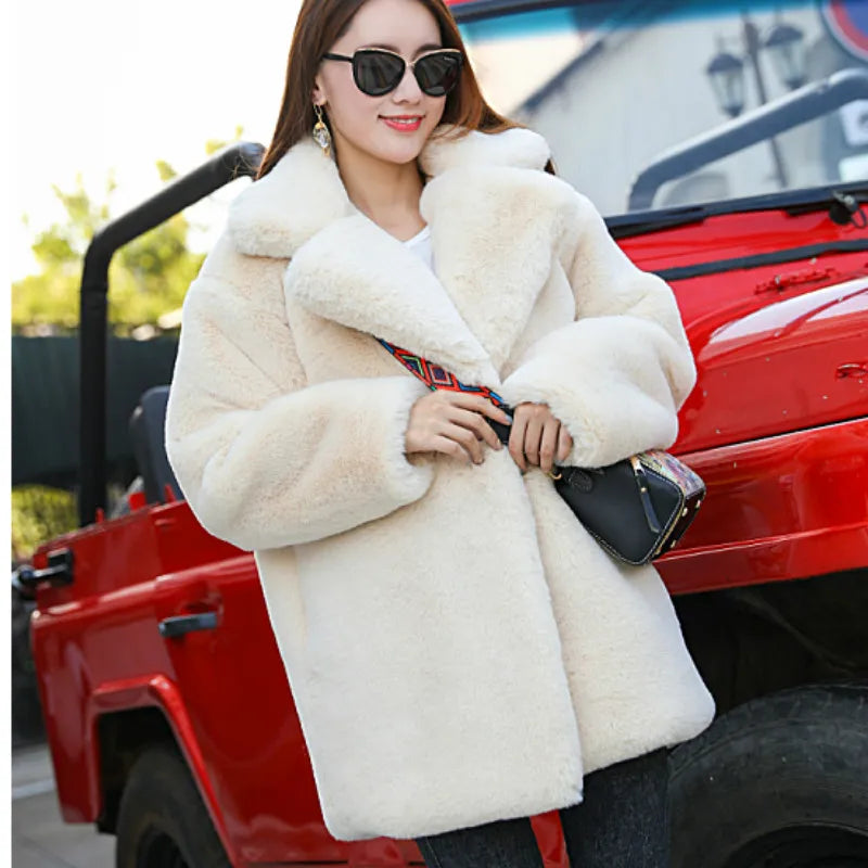 2023 New Women Winter Warm Faux Fur Coat Thick Women Middle -Long Over - Label Detail
