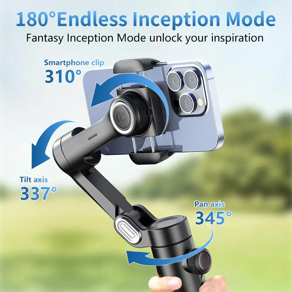 AOCHUAN 3-Axis Handheld Gimbal Stabilizer for Smartphone with Fill Lig - Back View