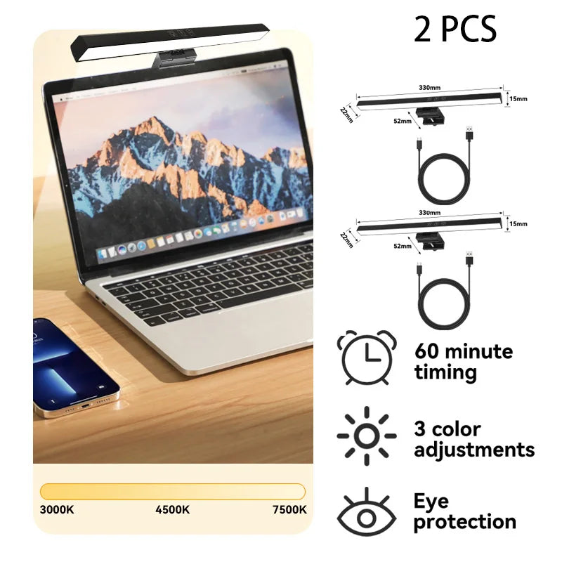 LED Screen Light Bar Monitor For Pc Screen Hanging USB Stepless Dimming RGB Curv - Back View