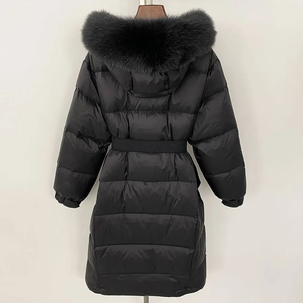 OFTBUY New Winter 2024 Real Fur Coat Women Warm 90 White Duck Down Coat Hooded N - View 5