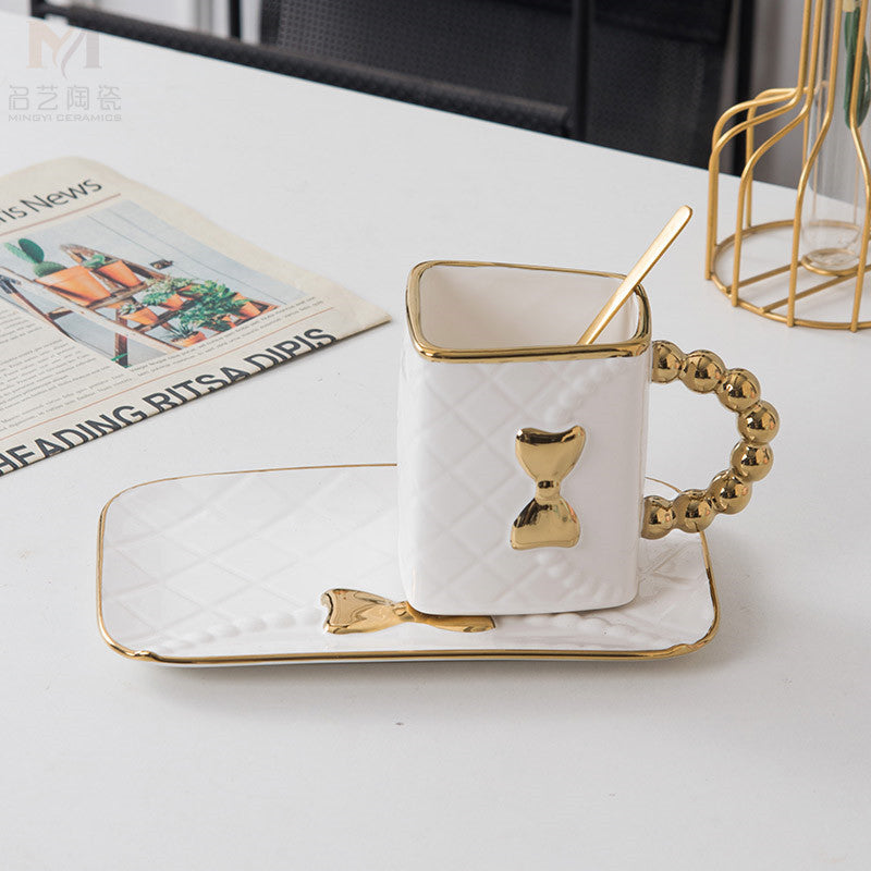 Creative Light Luxury Bag Shaped Ceramic Mug Personalized Coffee Cup Plate Set Home Drinking Cup Girl Gift Home Decoration...