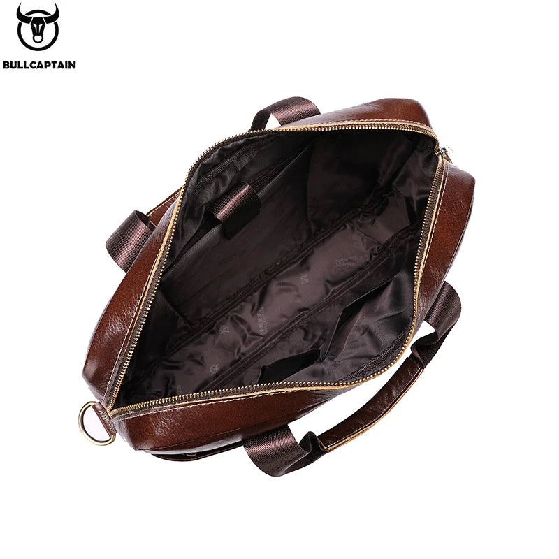 BULLCAPTAIN Leather Laptop Bag, Top Layer Leather 15" Laptop Bag Men's - Back View