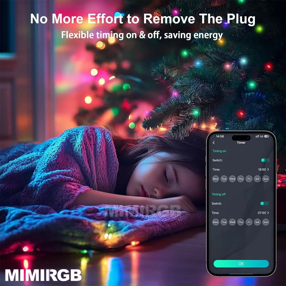 Christmas Tree Lights 20M Fairy String Lights w/ APP Control Music Syn - Close-up View
