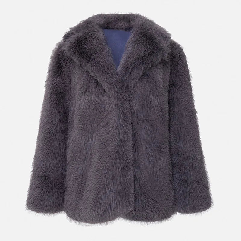 Faux Fur Coats Women Mid Length Turn Down Collar Coat Thick Warm Y2k Streetwear - View 32