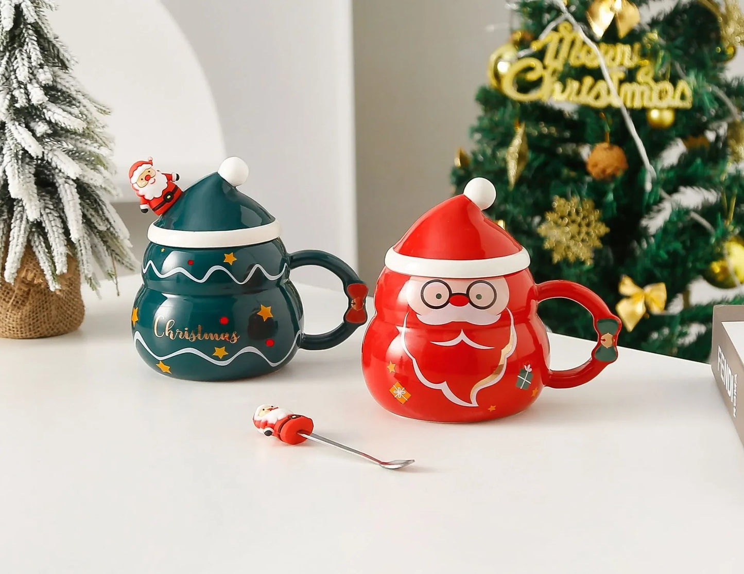 Ceramic Christmas Mug with Lid Spoon Cute Cartoon Coffee Cup New Year - Brand Detail