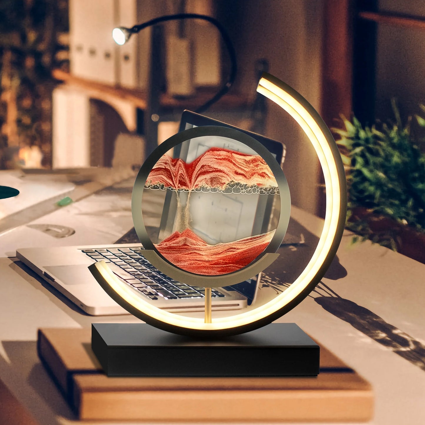 Moving Sand Art Picture In Motion, 3D Sand Lamp Round Sand Picture Lamp 3 Colors - View 5