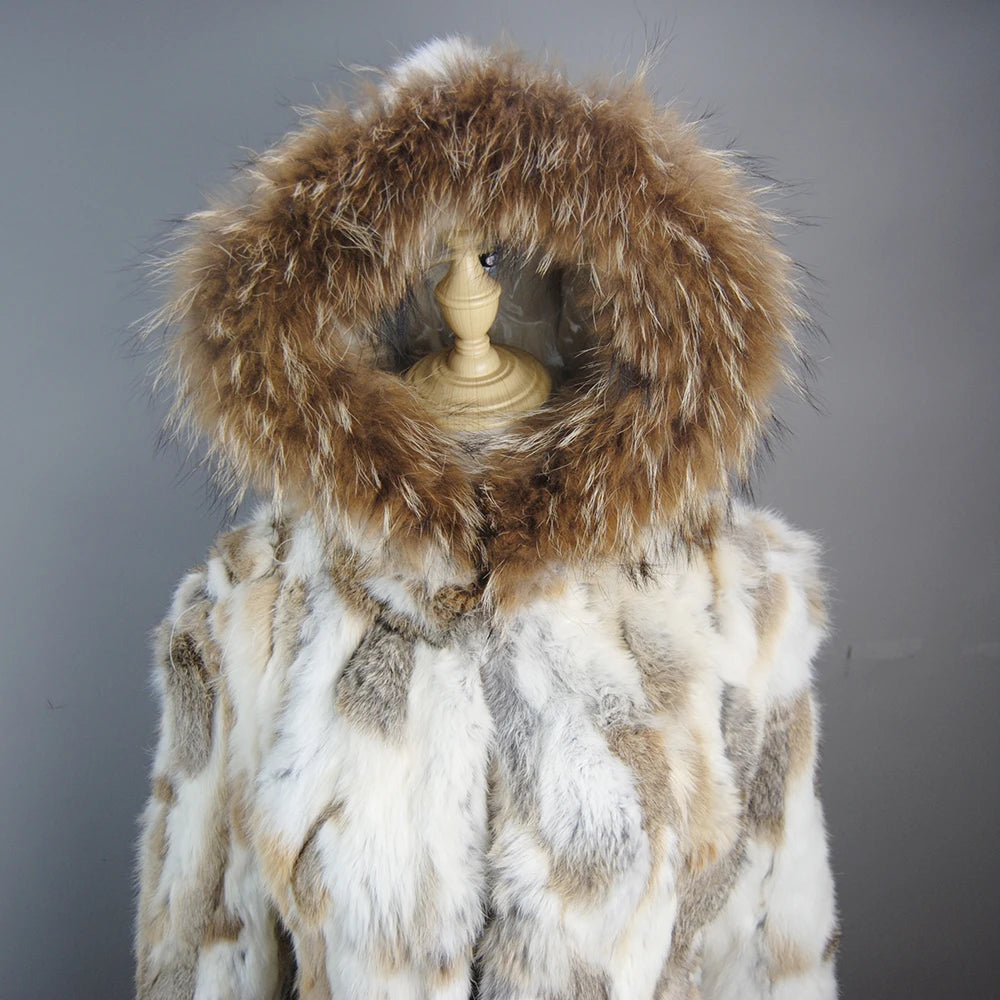 2025 Winter Women Rabbit Fur Coat Real Genuine Rabbit Fur Jacket With - Side View
