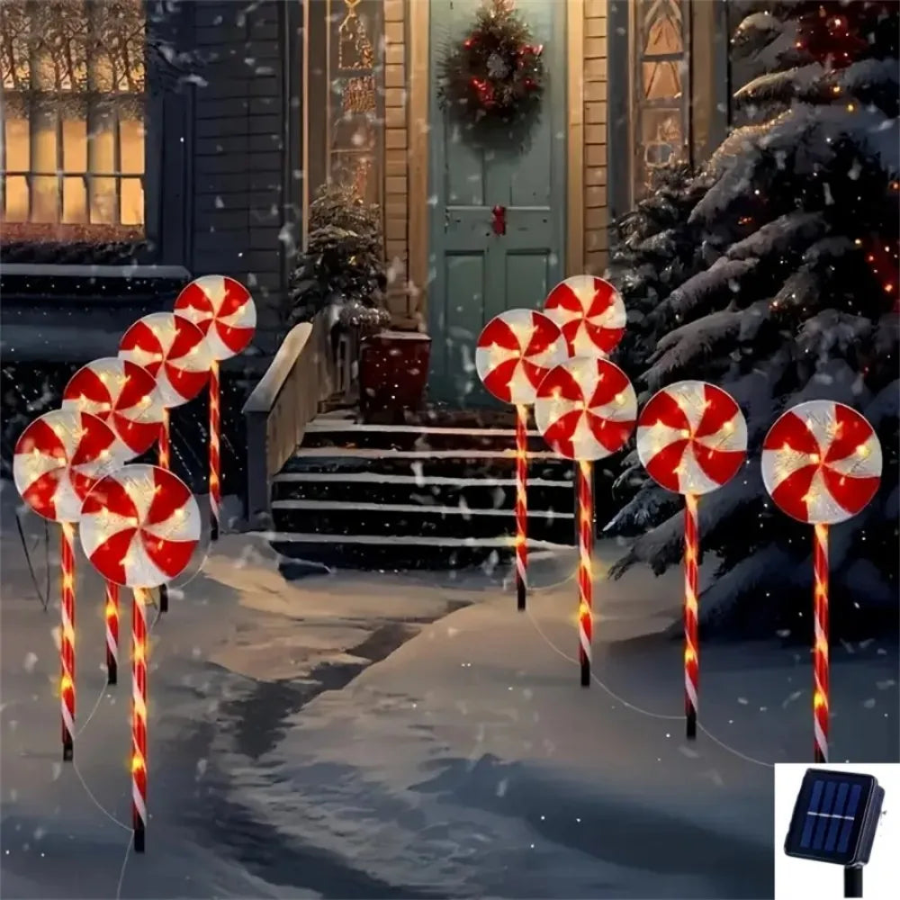 Solar-powered Christmas tree candy ground lights, holiday lawn scene decorations - Side View