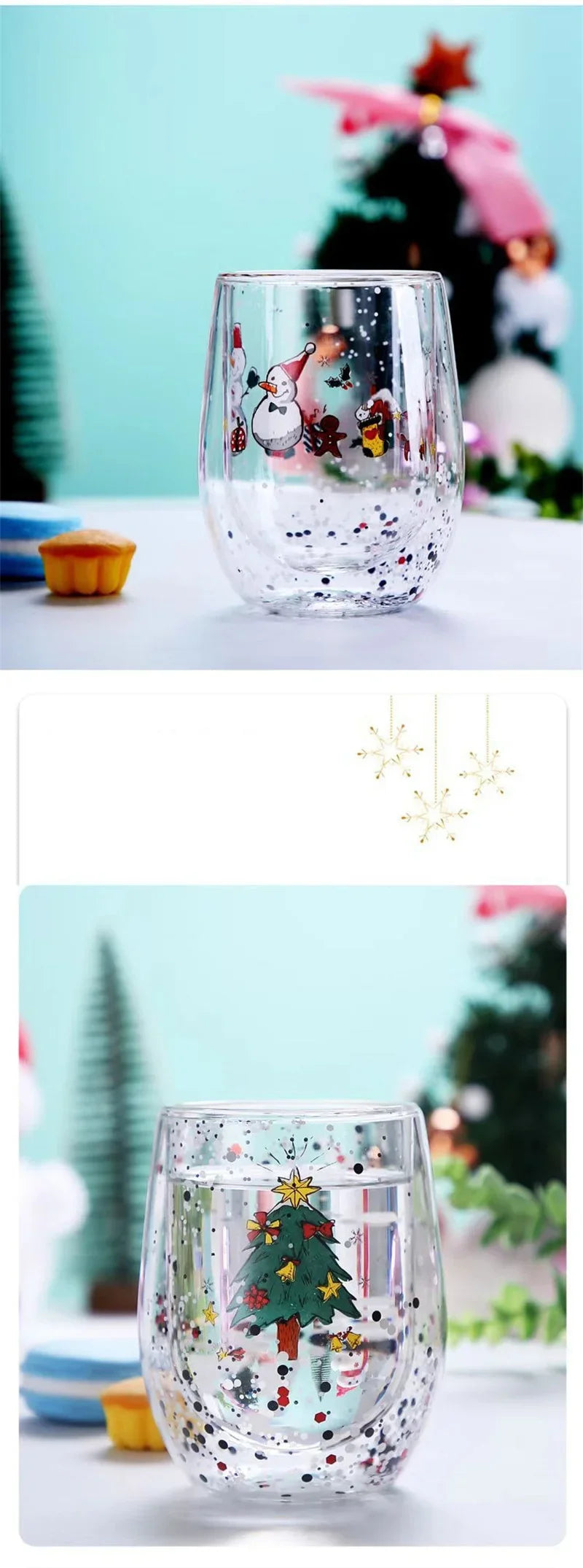 Christmas Double Wall Glass Cup Heat-resistant Water Cup Christmas Tre - Texture Detail