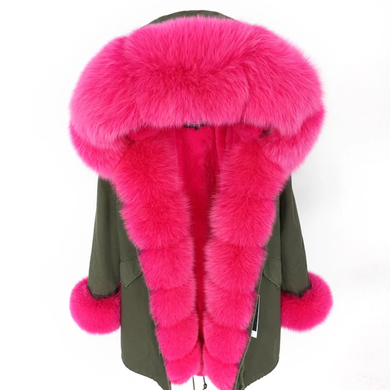MAOMAOKONG 2024 Winter Women Coat Natural Fox Fur Collar Cuff Black Jackets Outw - View 54