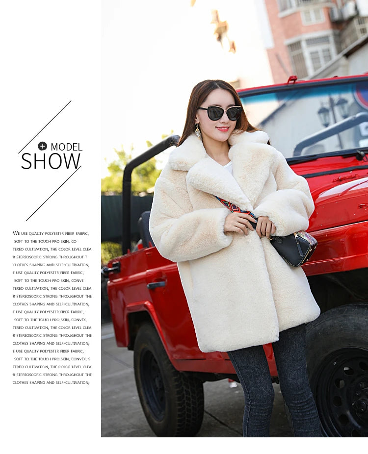 2023 New Women Winter Warm Faux Fur Coat Thick Women Middle -Long Over - Lifestyle View