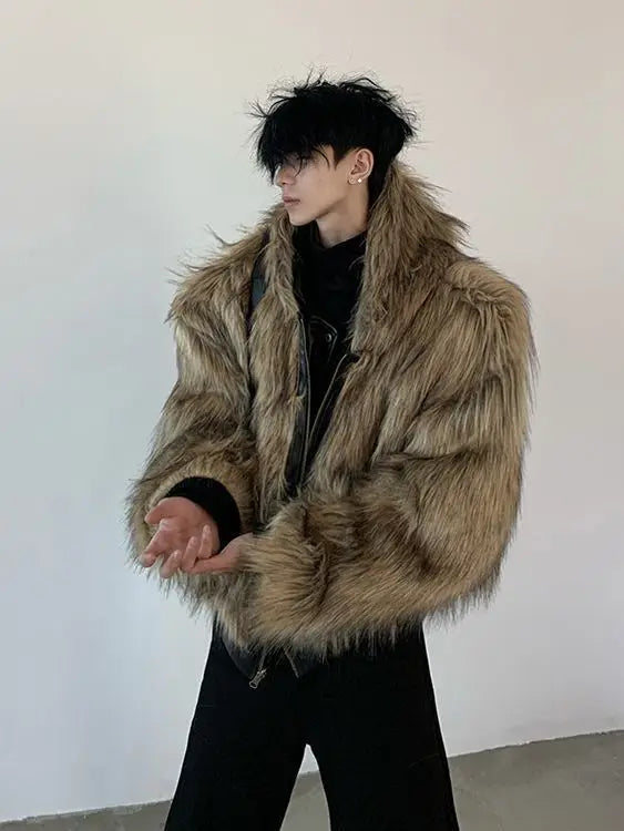 Men Faux Fur Jacket Coat Pu Leather 2025 Winter Thick Warm Outerwear Spliced Hoo - View 10