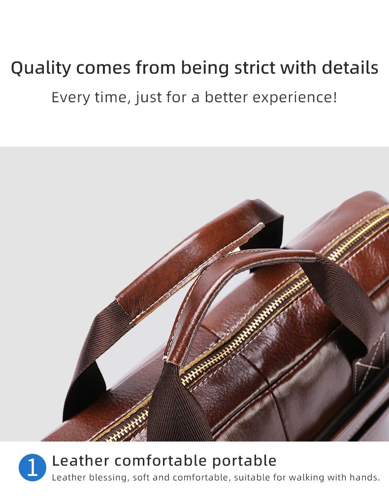 BULLCAPTAIN Leather Laptop Bag, Top Layer Leather 15" Laptop Bag Men's - Full View