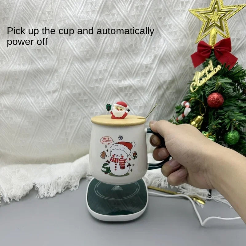 2025 Christmas Gift Set: Warm 55℃ Ceramic Mug with Lid featuring Santa - Interior View