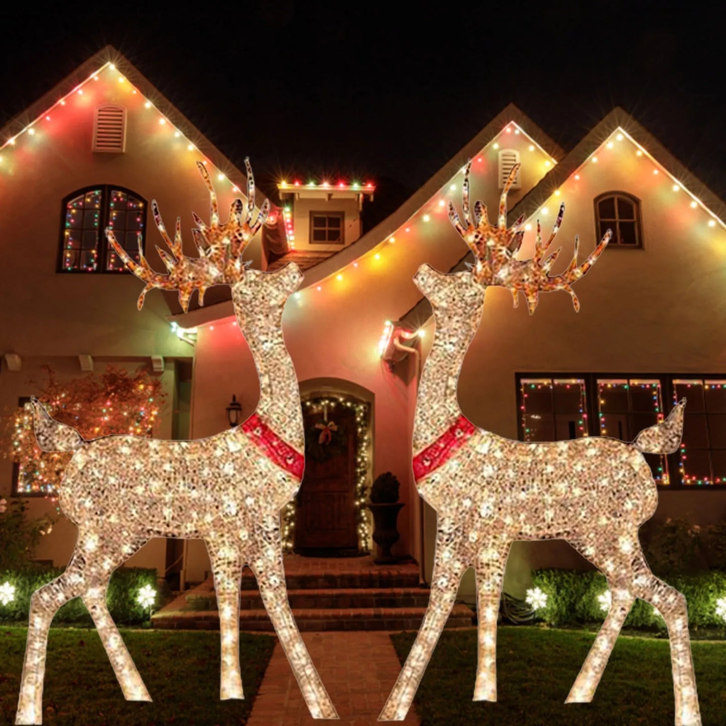 Christmas Outdoor Cute Deer Lighting ,Lighted Christmas Deer Sleigh Ou - Front View