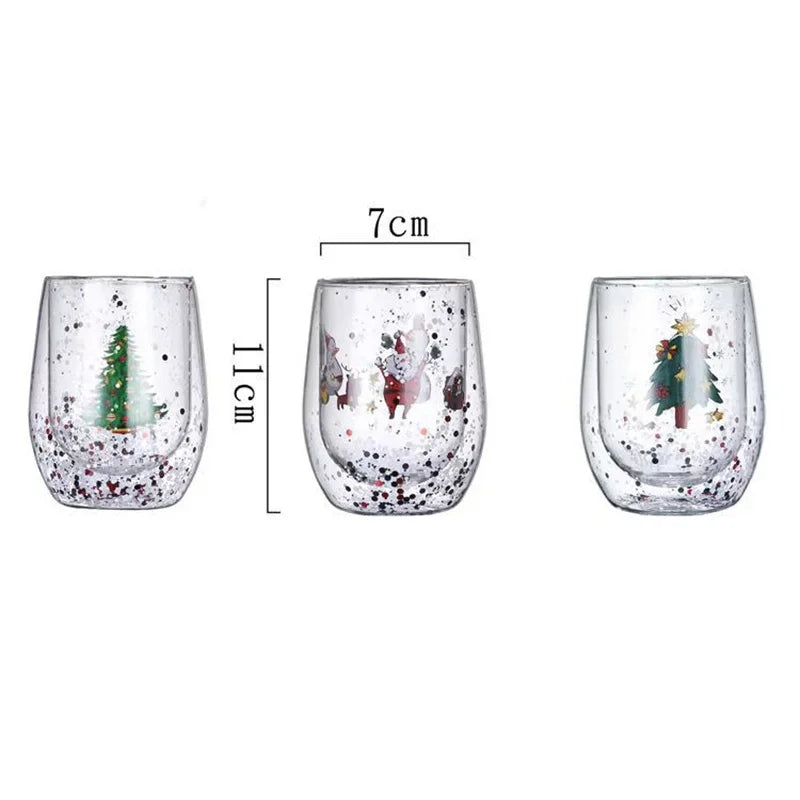Christmas Double Wall Glass Cup Heat-resistant Water Cup Christmas Tre - Lifestyle View