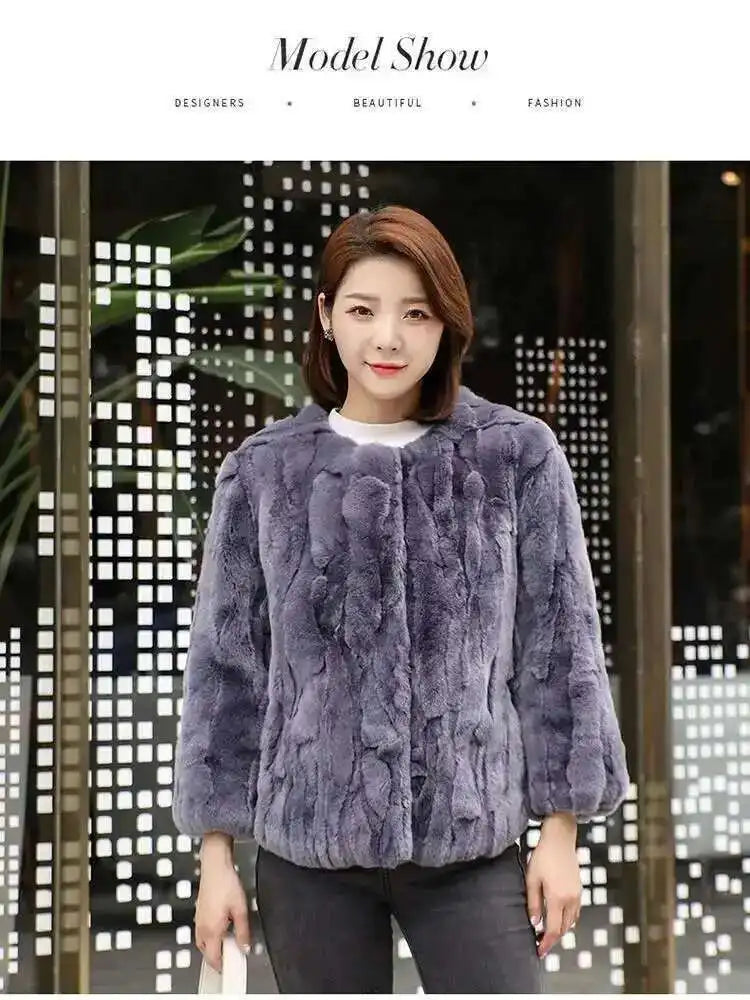 Real Rabbit Fur Coat Women Winter Jacket Short Loose Size Thick Warm Fluffy Coat - View 7