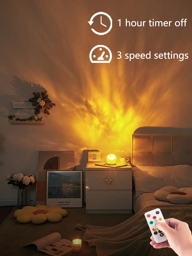 2025 New Water Ripple Projector Night Light Crystal Mood Lamp Home Bed - Side View
