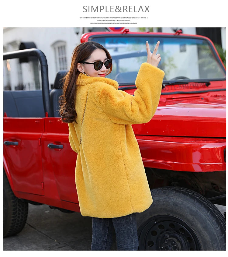 2023 New Women Winter Warm Faux Fur Coat Thick Women Middle -Long Over - Full Setup View