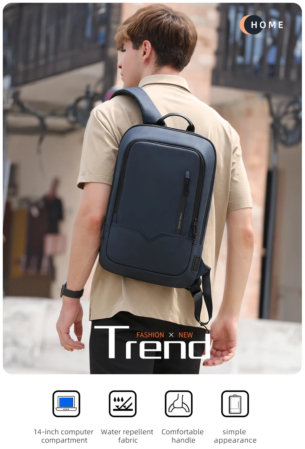HK Slim Backpack For Men 15.6 Inch Laptop Bags Waterproof Minimalist Business Ba - View 9