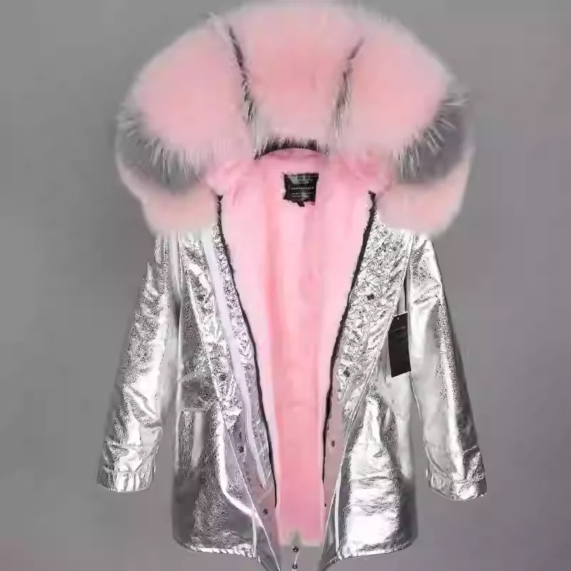 MAOMAOKONG 2024 Winter Women Coat Natural Fox Fur Collar Cuff Black Jackets Outw - View 58