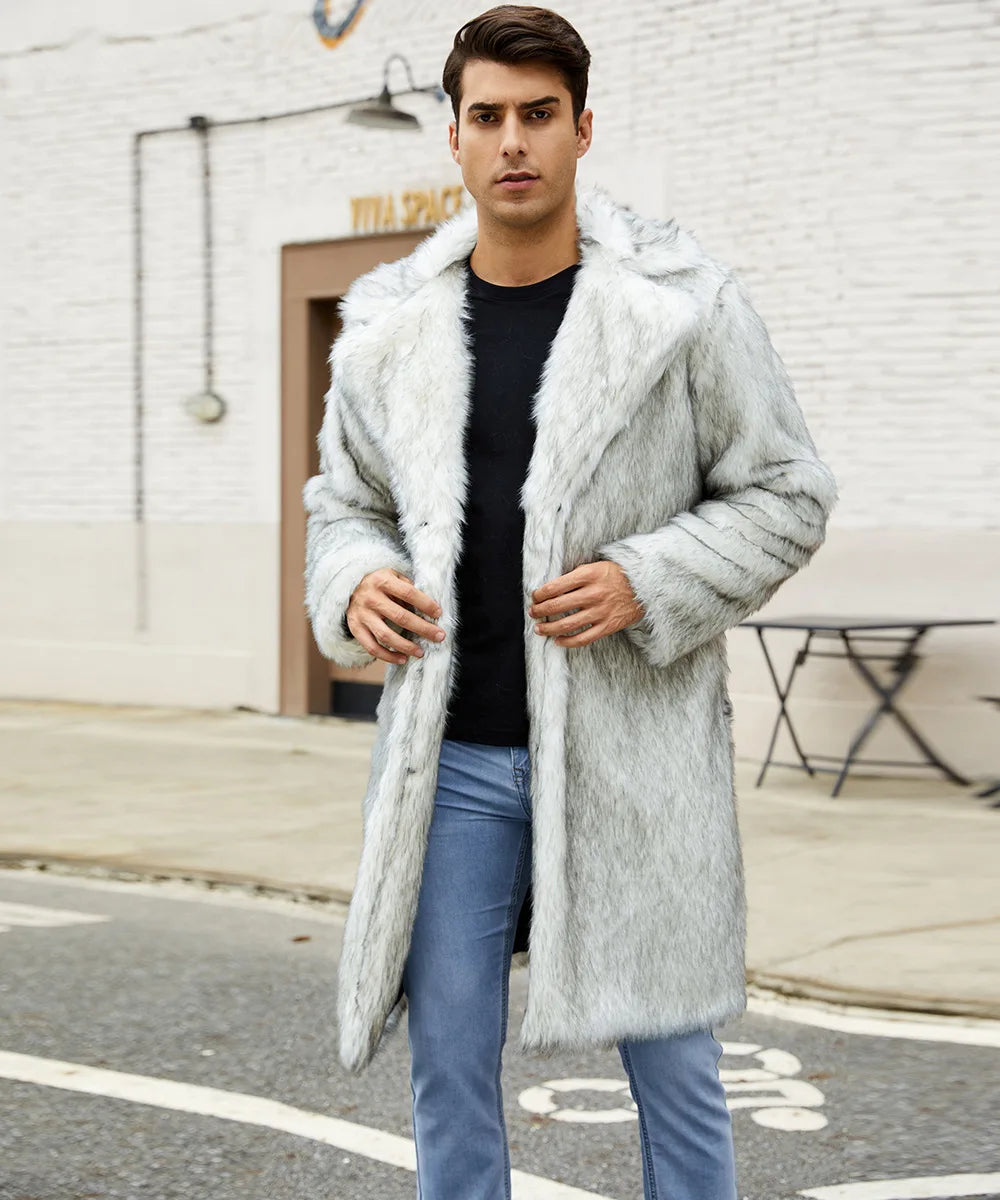 Men Long Faux Fur Coat Jacket Thick Warm Coats Turn Down Collar Full Sleeve Spli - View 32