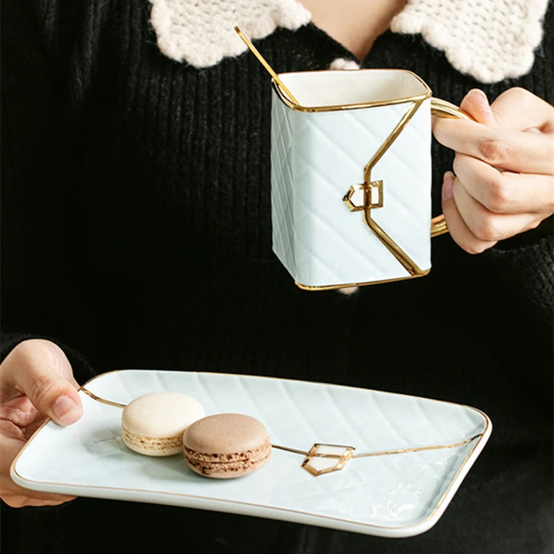 Creative Bag Dim Sum Coffee Cup Business Coffee Mugs with Tray High Quality Mug Home Office Breakfast Drinkware Christmas...