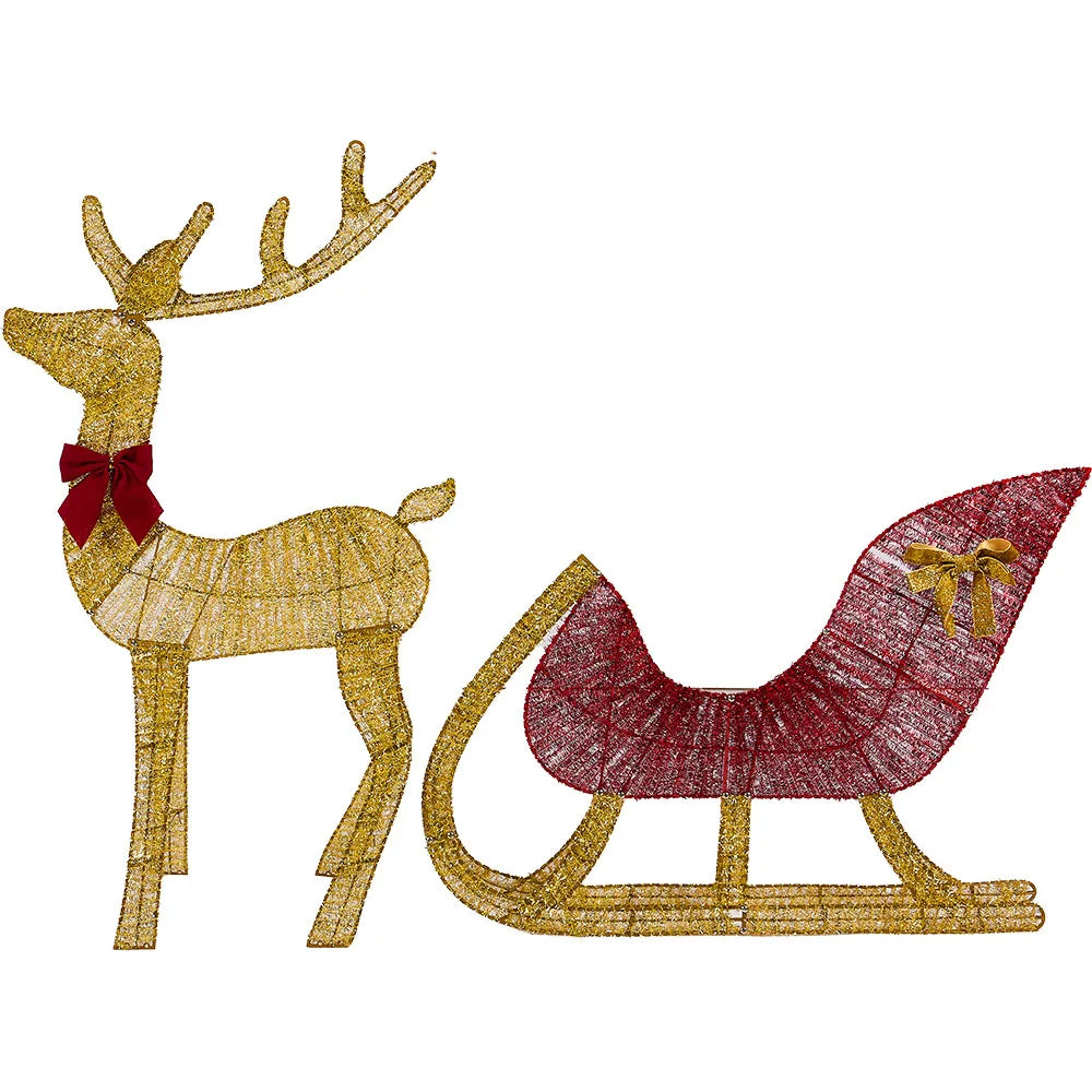 Christmas Reindeer and Sleigh Decoration With LED Light Glowing Glitte - Back View