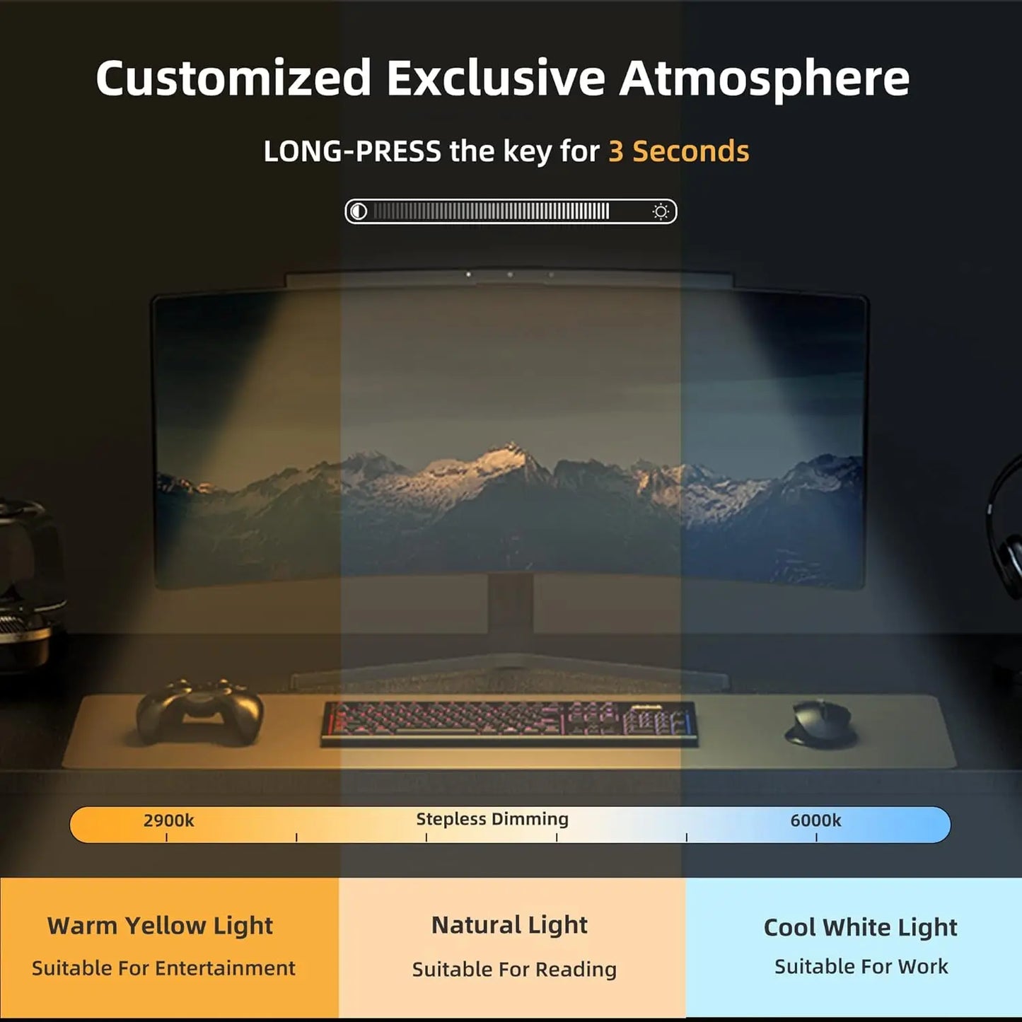 Curved Monitor Light Bar, Stepless Dimming USB Desk Lighting Lamp Applicable to - View 4