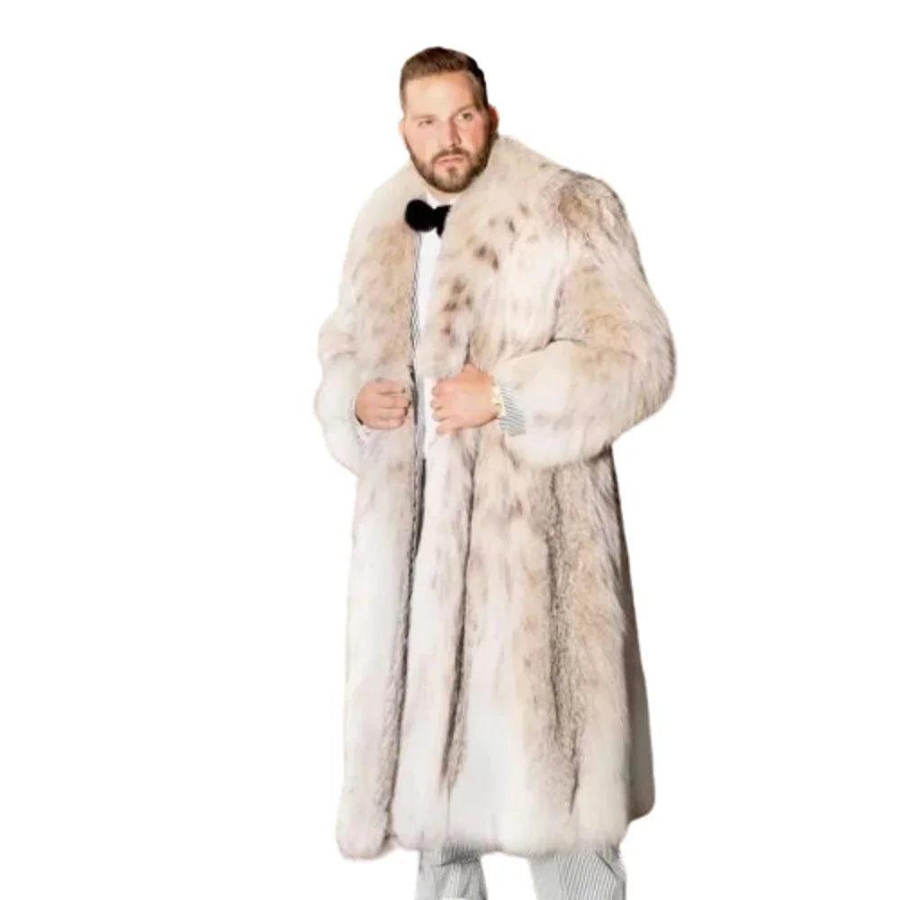 New Men's Faux Long Bobcat Leopard Print Comfortable Thick Warm High Quality Fau - View 8