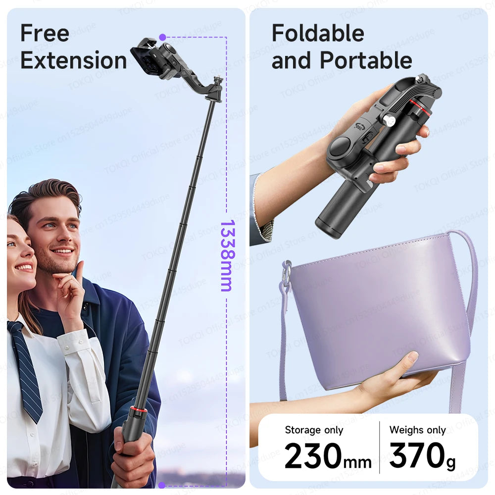 AI Tracking Deskpot Gimbal Tripod with Extendable Selfie Stick for Mob - Detail View