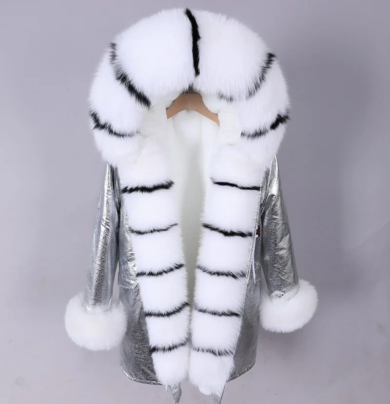 MAOMAOKONG 2024 Winter Women Coat Natural Fox Fur Collar Cuff Black Jackets Outw - View 61