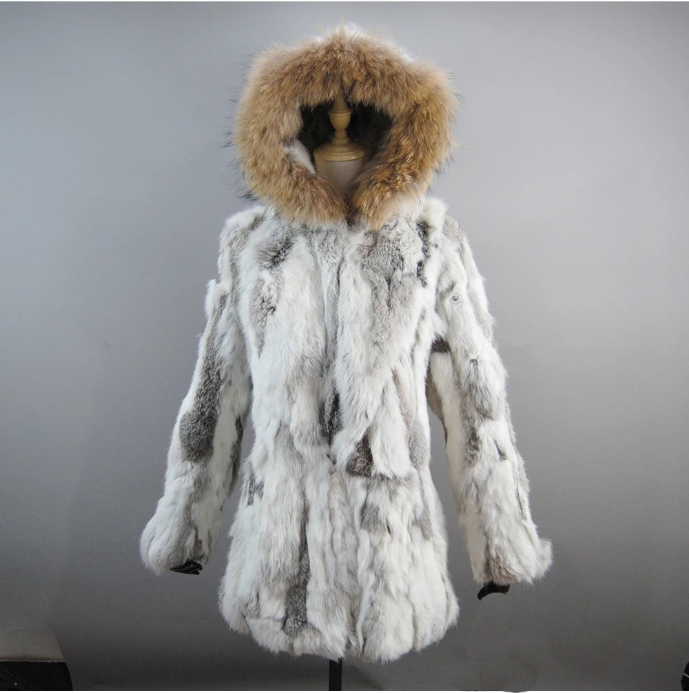 2025 Winter Women Rabbit Fur Coat Real Genuine Rabbit Fur Jacket With - Scale View