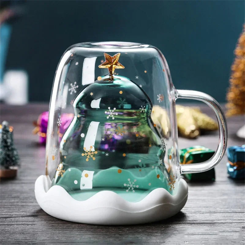 Christmas Gift 300ml Christmas Tree Glass Cup Creative Heat-Resistant - Side View