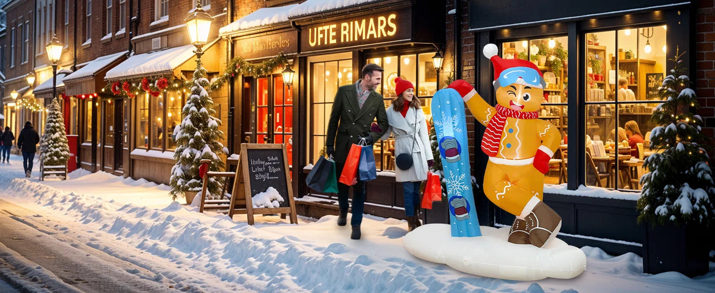 OurWarm 6FT Christmas Inflatable Outdoor Decoration, Cute Skiing Gingerbread Man - View 14