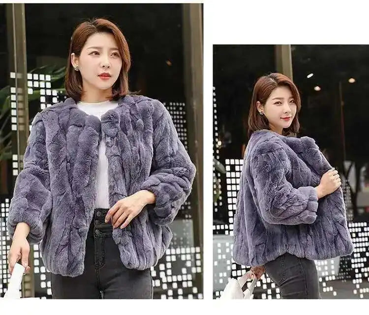 Real Rabbit Fur Coat Women Winter Jacket Short Loose Size Thick Warm Fluffy Coat - View 12